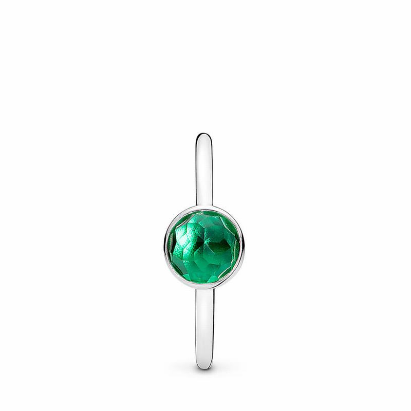 Pandora May Droplet Ring Ireland - Sterling Silver/Green/Crystal - 071439DRW